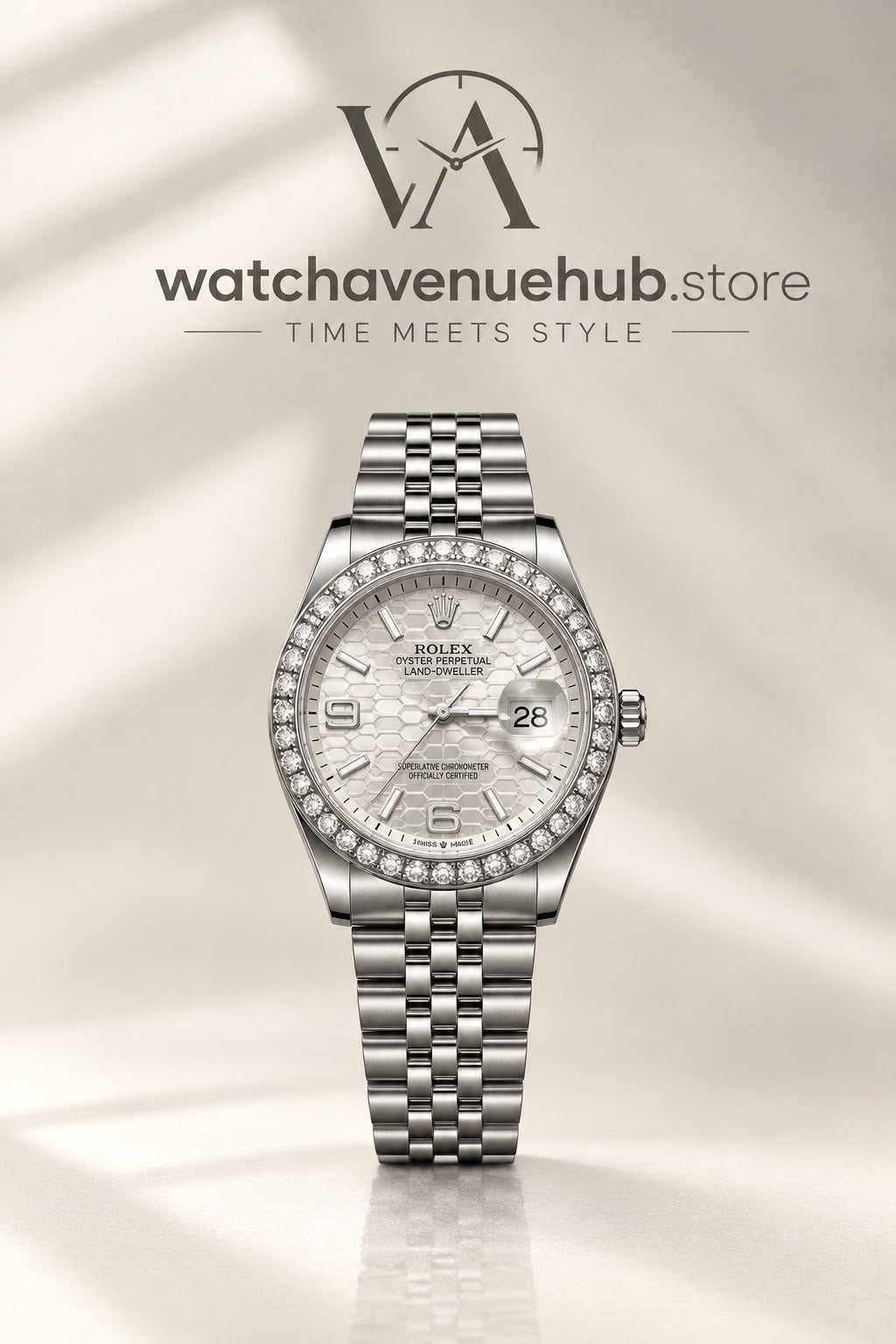 RLX Diamond Snow Silver Luxury Watch