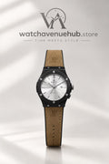 H Royal Fusion Black & Silver Leather Watch