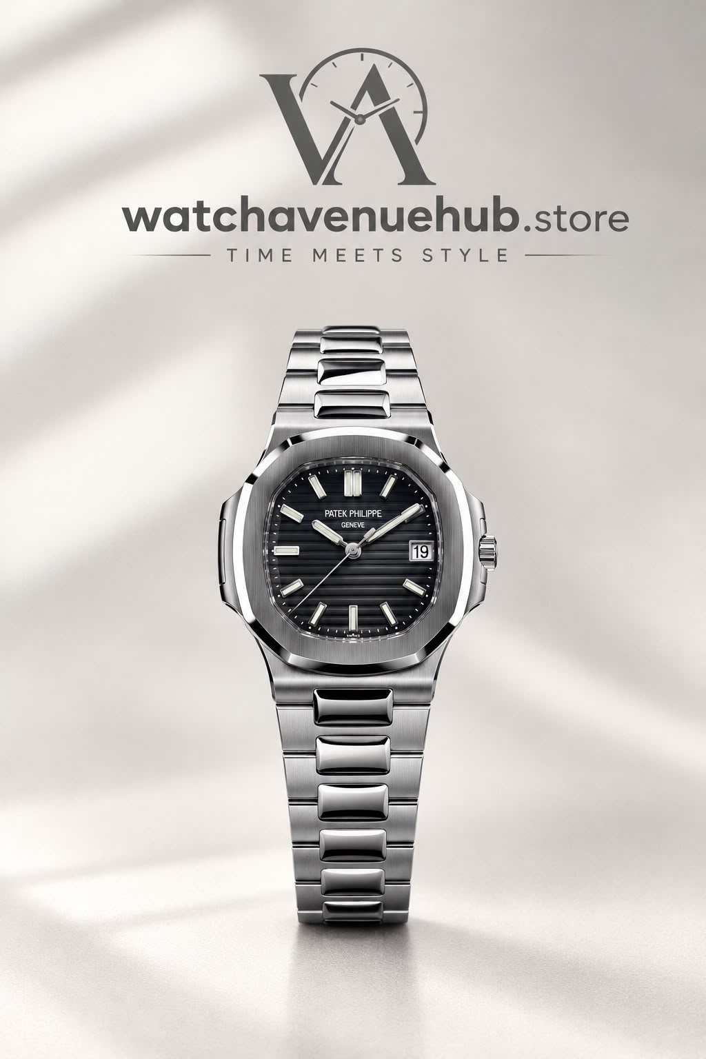 PP Silver Luxury Sports Watch with Black Dial