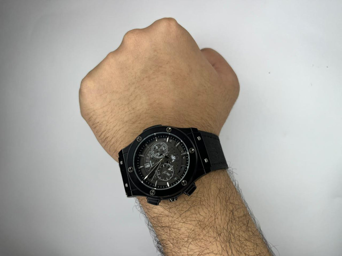 H Midnight Black Luxury Leather Watch