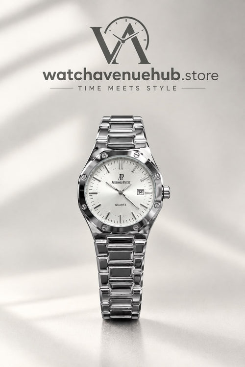 AP Luxury Silver Stainless Steel Black Dial Quartz Watch